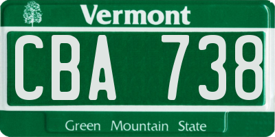 VT license plate CBA738