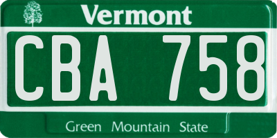 VT license plate CBA758
