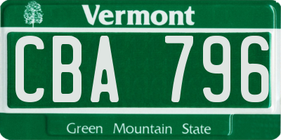 VT license plate CBA796