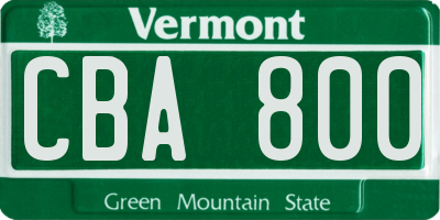 VT license plate CBA800