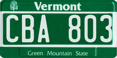 VT license plate CBA803