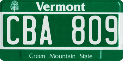 VT license plate CBA809