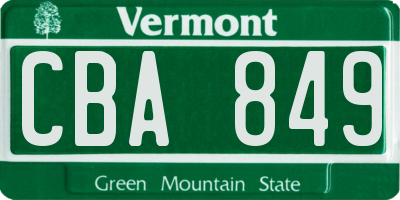 VT license plate CBA849