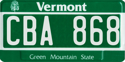 VT license plate CBA868