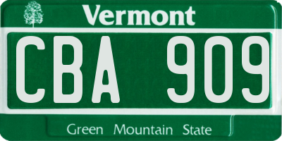 VT license plate CBA909