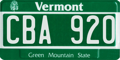 VT license plate CBA920