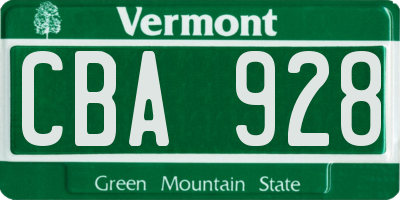 VT license plate CBA928
