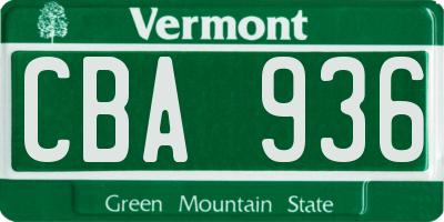 VT license plate CBA936