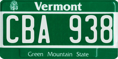 VT license plate CBA938