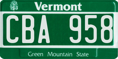 VT license plate CBA958