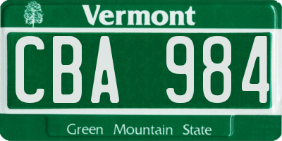 VT license plate CBA984