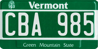 VT license plate CBA985