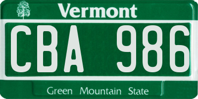 VT license plate CBA986