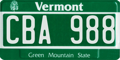 VT license plate CBA988