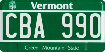 VT license plate CBA990