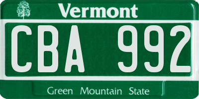 VT license plate CBA992