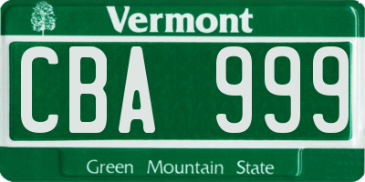 VT license plate CBA999