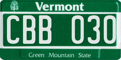 VT license plate CBB030