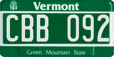 VT license plate CBB092