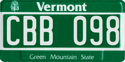 VT license plate CBB098