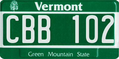 VT license plate CBB102