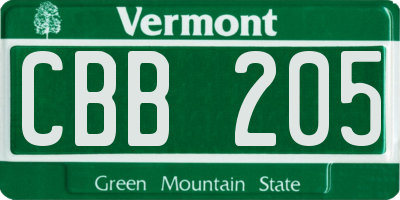 VT license plate CBB205