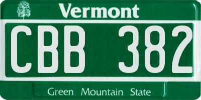 VT license plate CBB382
