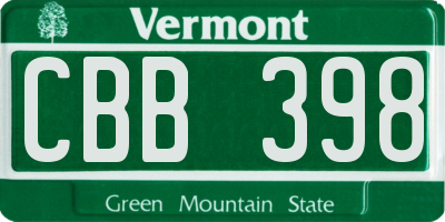 VT license plate CBB398