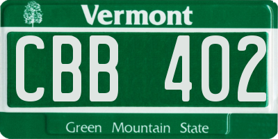 VT license plate CBB402