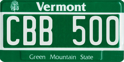 VT license plate CBB500