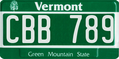 VT license plate CBB789