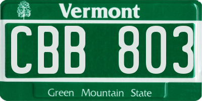 VT license plate CBB803