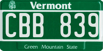 VT license plate CBB839