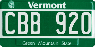 VT license plate CBB920