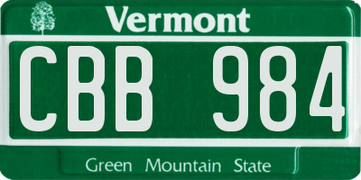 VT license plate CBB984