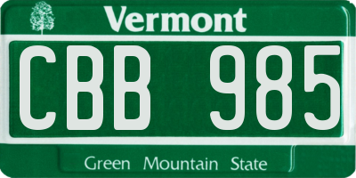 VT license plate CBB985