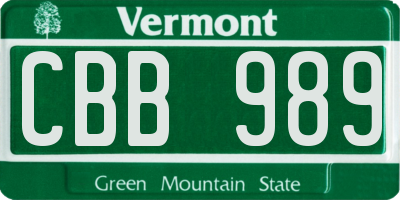 VT license plate CBB989