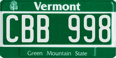 VT license plate CBB998