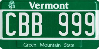 VT license plate CBB999