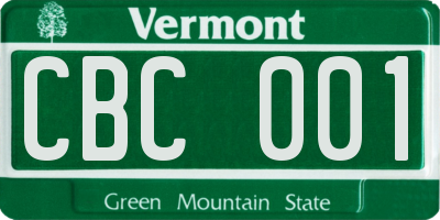 VT license plate CBC001