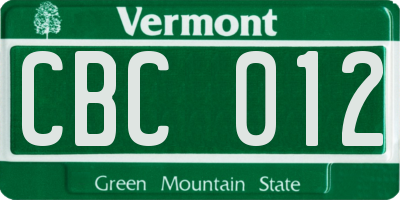 VT license plate CBC012