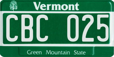 VT license plate CBC025
