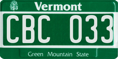 VT license plate CBC033