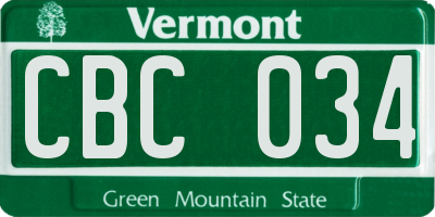 VT license plate CBC034