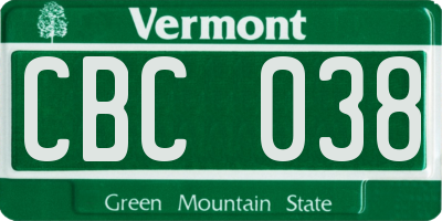 VT license plate CBC038