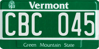 VT license plate CBC045