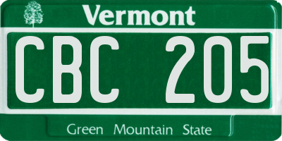 VT license plate CBC205