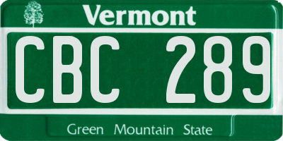 VT license plate CBC289