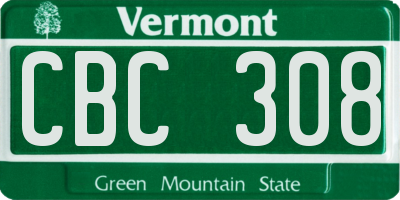 VT license plate CBC308
