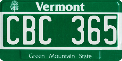VT license plate CBC365